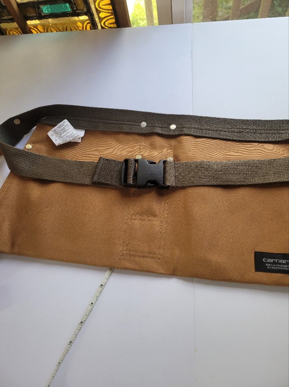 Carhartt Tan/Brown Canvas Waist Tool Pouch Adjustable Strap Firm Duck Nail Apron - Picture 3 of 6
